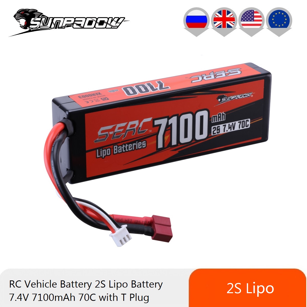 Rc Hobby Tank - Sunpadow-batería Lipo 2S2P de 7,4 V